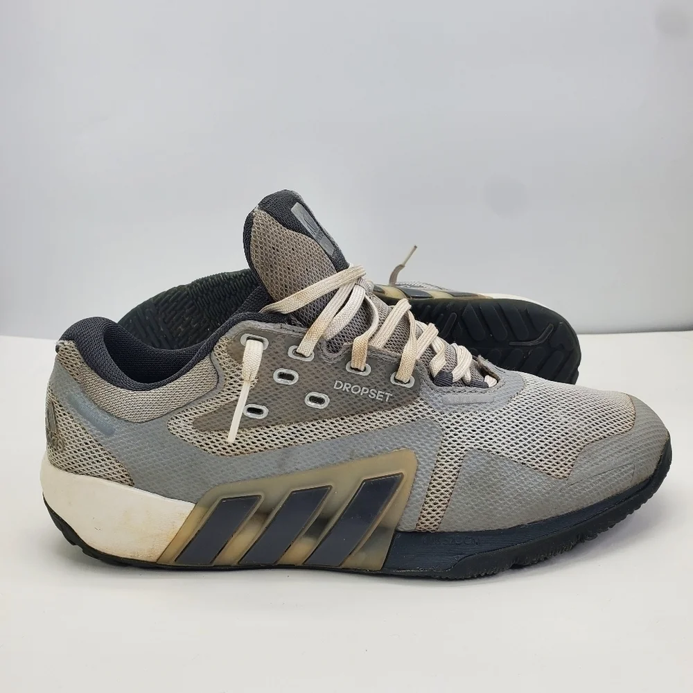 adidas Dropset Shoes Men 11 Trainer Gray White Three Stripe Athletic Sneaker